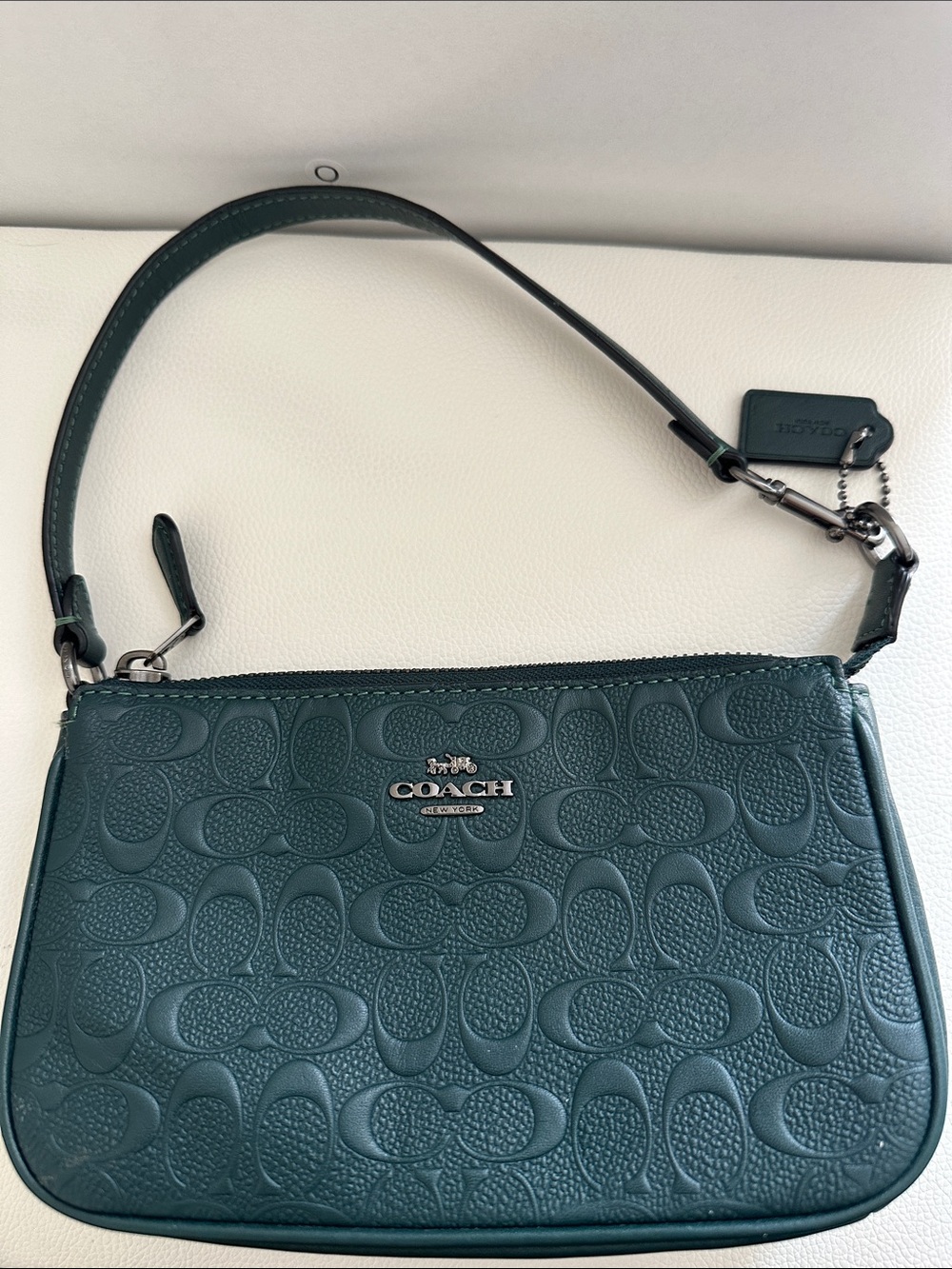 Coach Teal Signature Embossed Leather Shoulder Bag